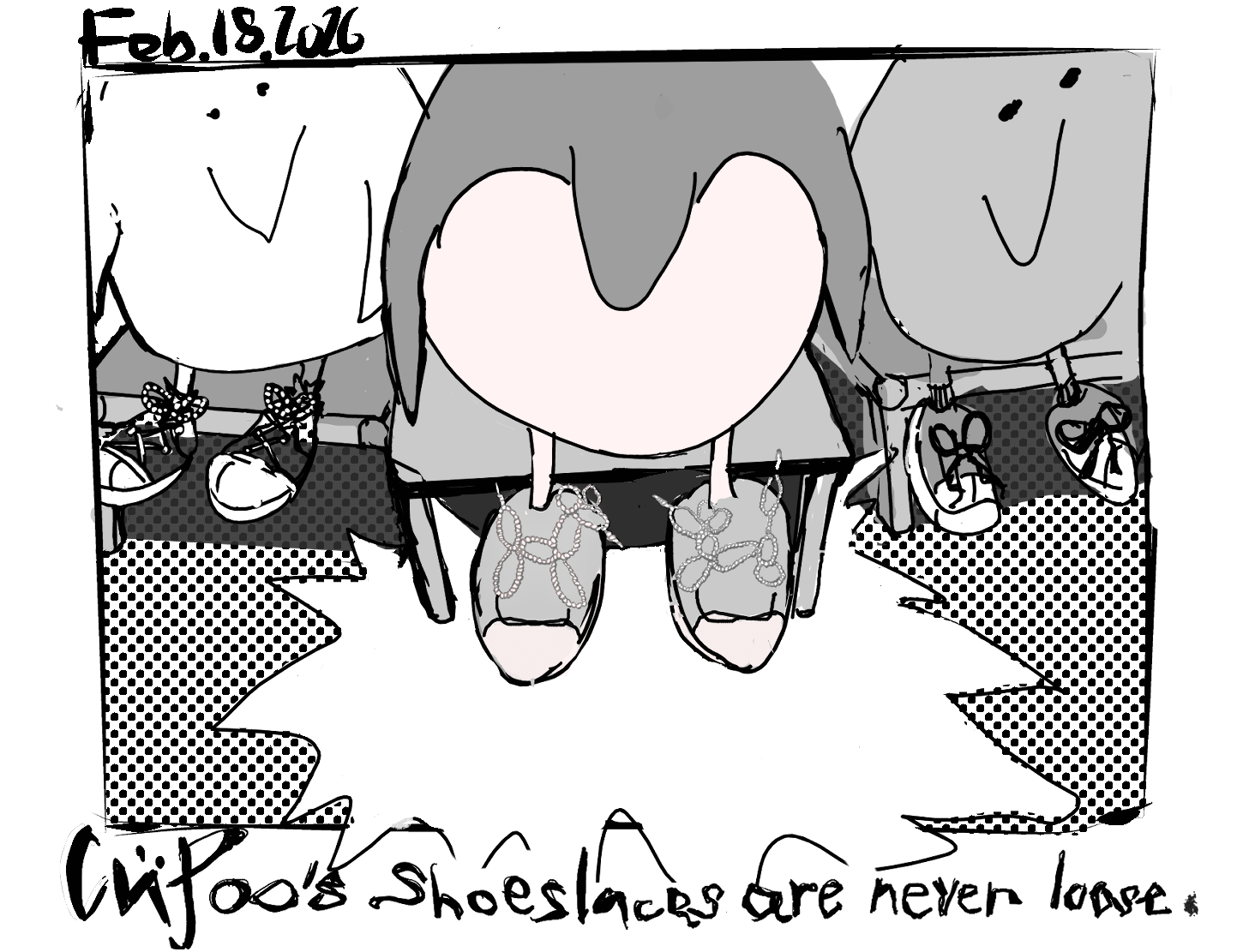 cupoo's shoelaces are never loose.