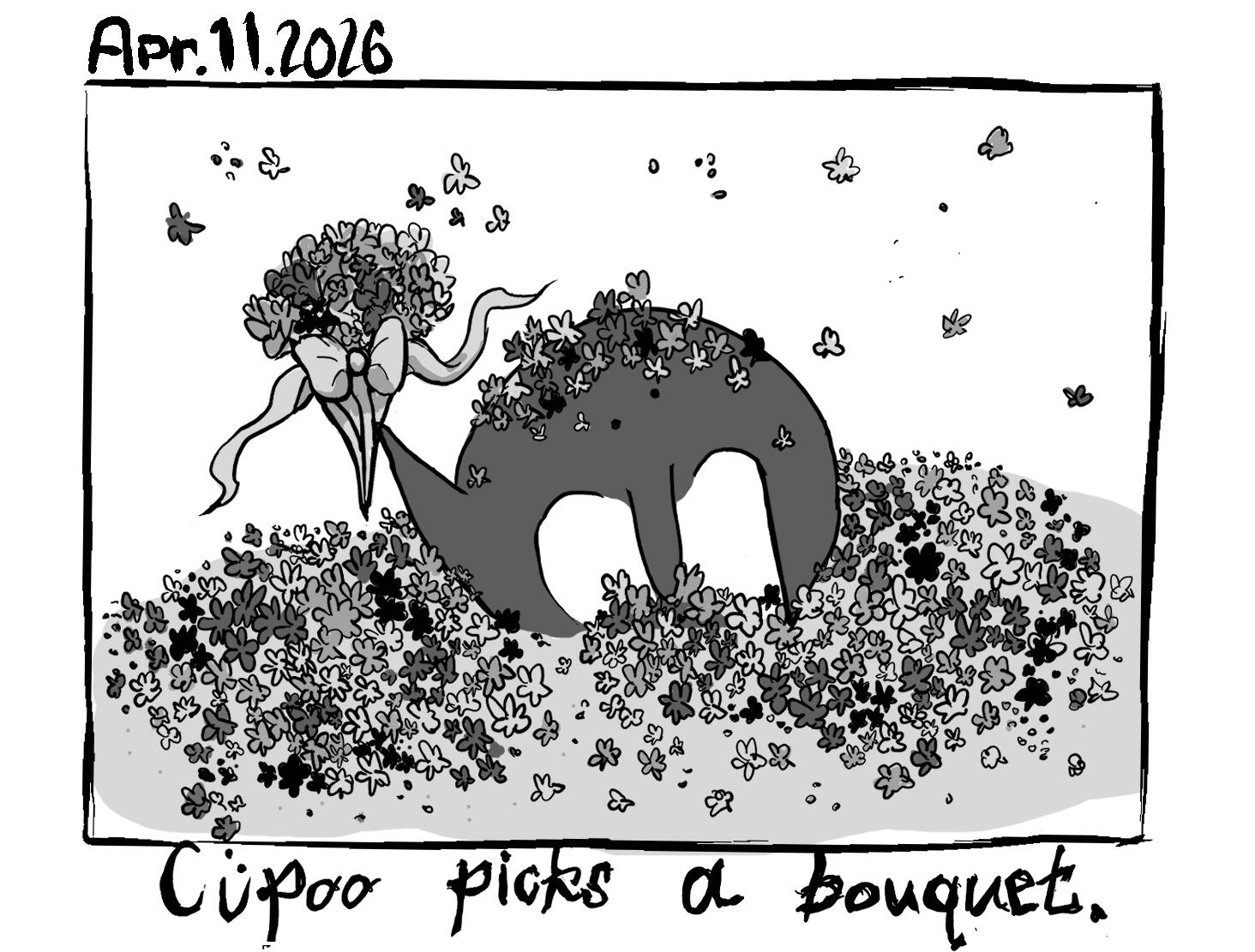 cupoo picks a bouquet. -- Apr. 11. 2026.